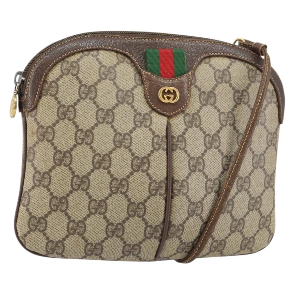 GUCCI GG Supreme Web Sherry Line Bag PVC Beige Gold 904 02 047 Auth 153731