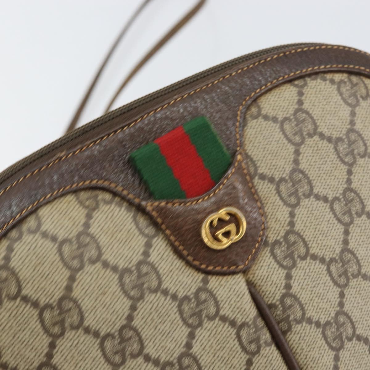 GUCCI GG Supreme Web Sherry Line Bag PVC Beige Gold 904 02 047 Auth 153731
