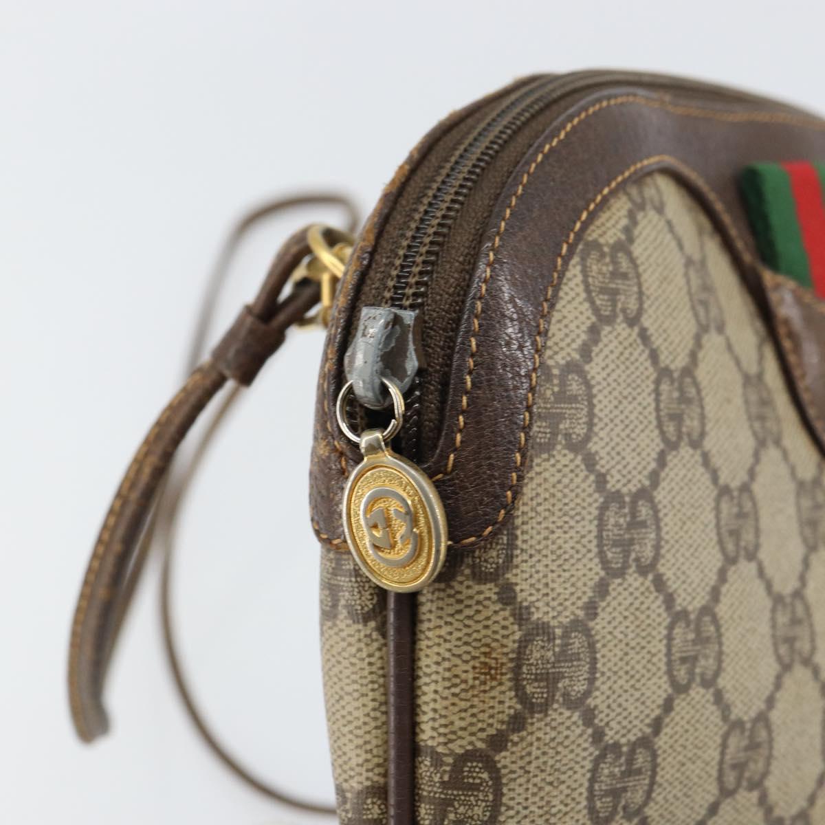 GUCCI GG Supreme Web Sherry Line Bag PVC Beige Gold 904 02 047 Auth 153731