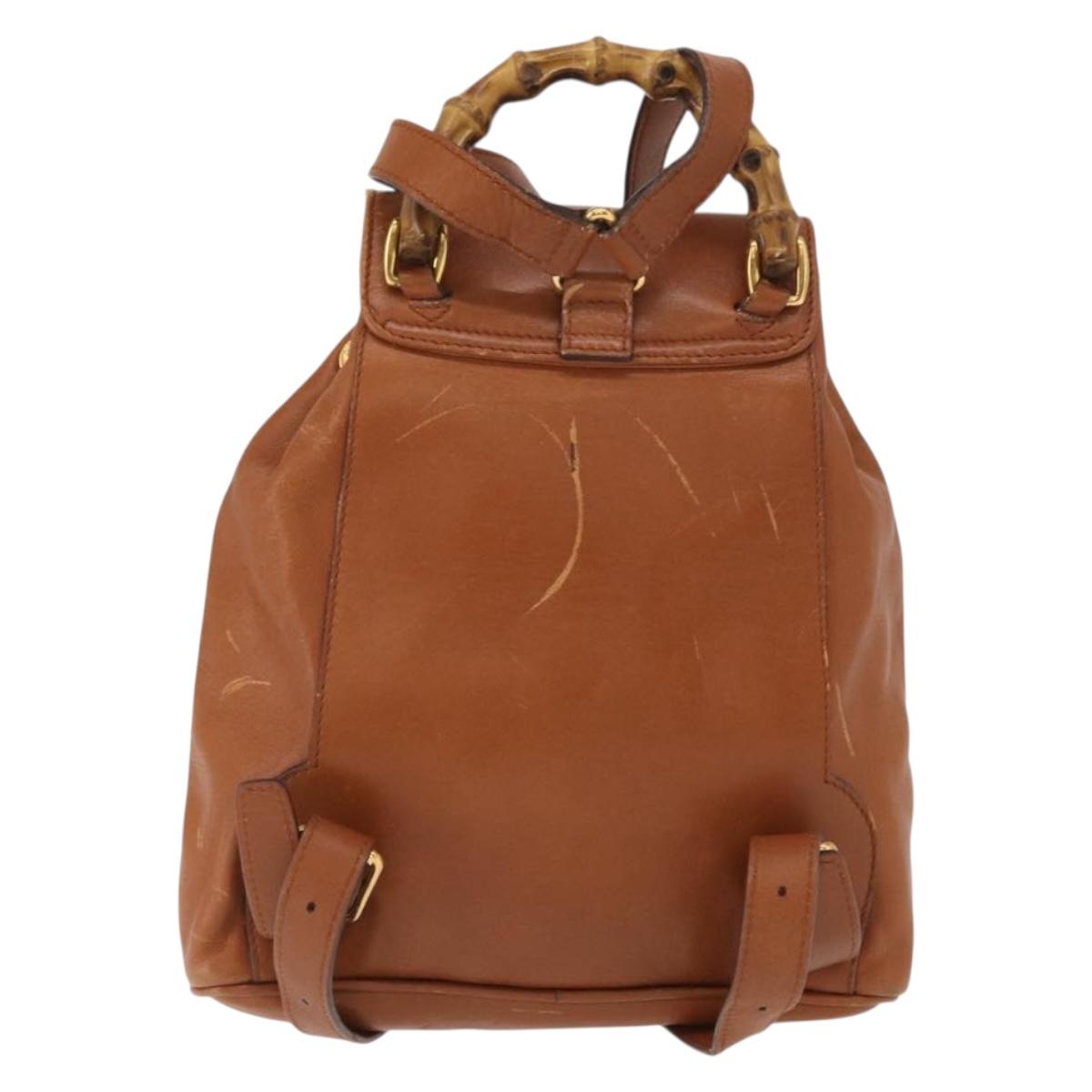 GUCCI Bamboo Backpack Leather Brown Gold 003 1956 0030 Auth 153732