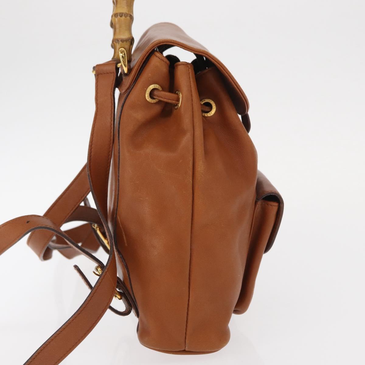 GUCCI Bamboo Backpack Leather Brown Gold 003 1956 0030 Auth 153732