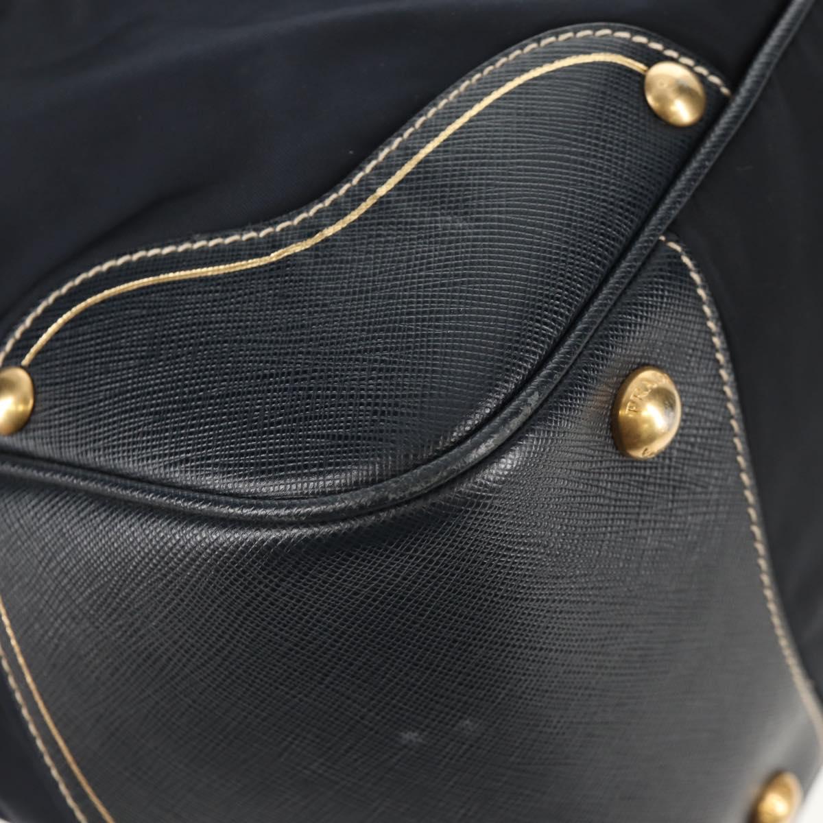 PRADA Hand Bag Nylon Leather Navy Gold BR3684 Auth 153736V