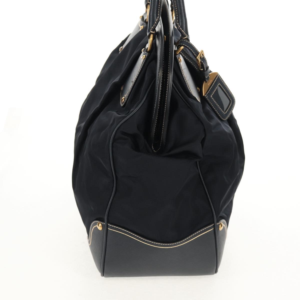 PRADA Hand Bag Nylon Leather Navy Gold BR3684 Auth 153736V