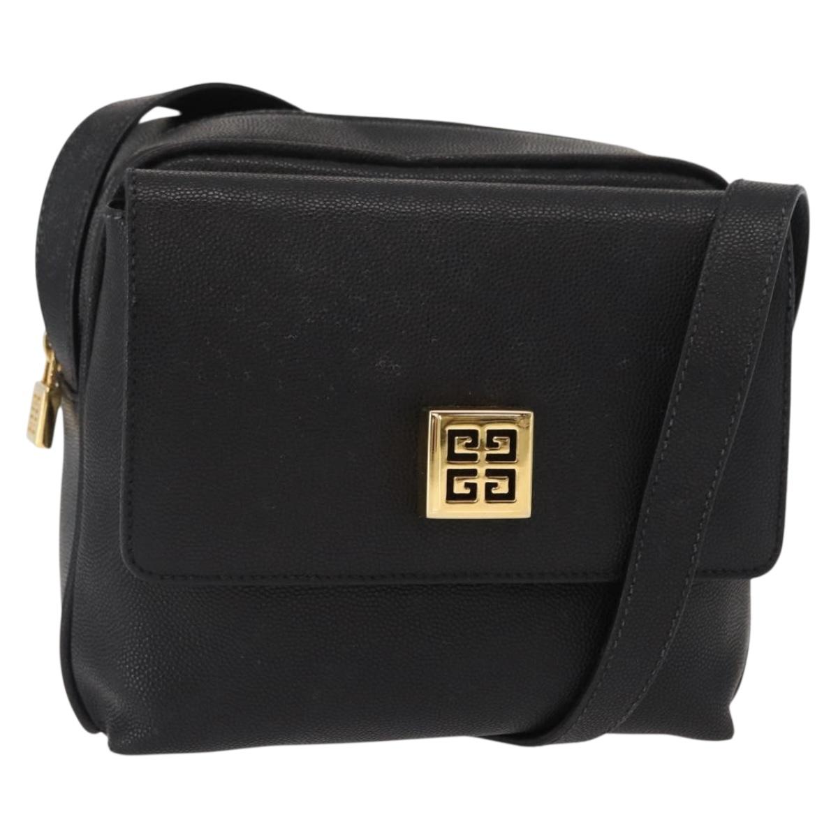 GIVENCHY Shoulder Bag Leather Black Gold Auth 153738