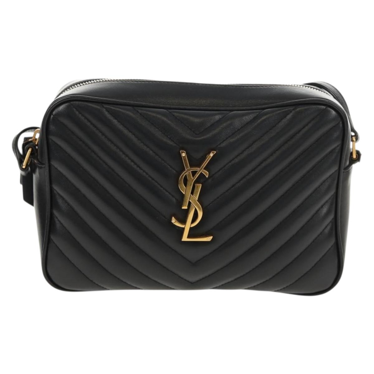 SAINT LAURENT Shoulder Bag Lamb Skin Black Gold Auth 153740SAM