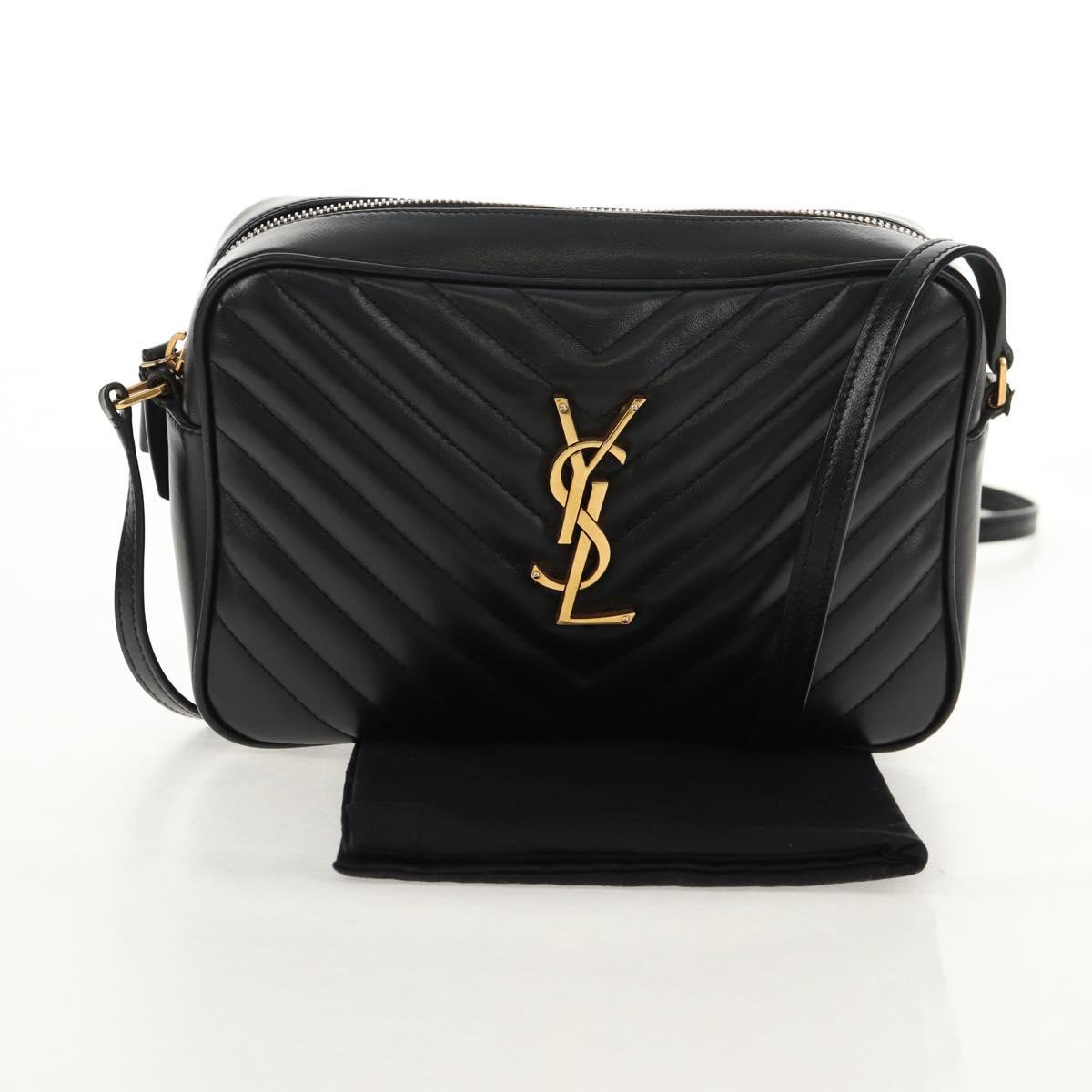 SAINT LAURENT Shoulder Bag Lamb Skin Black Gold Auth 153740SAM