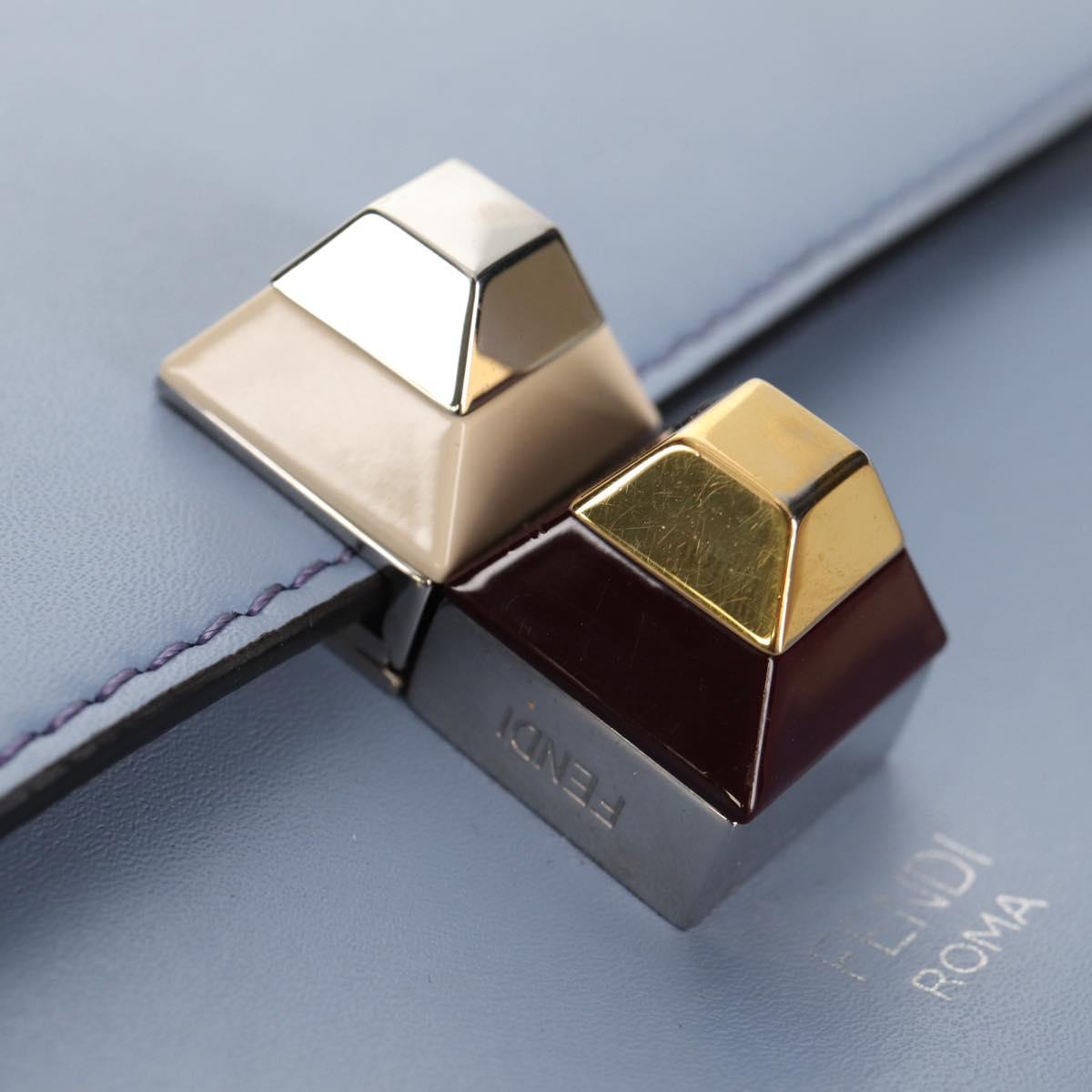 FENDI Cany Small Shoulder Bag Leather Light Blue Silver 8M0381 Auth 153743V