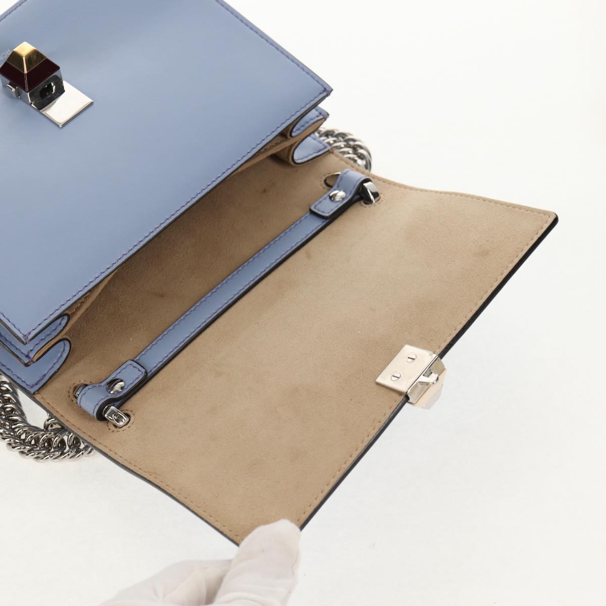 FENDI Cany Small Shoulder Bag Leather Light Blue Silver 8M0381 Auth 153743V