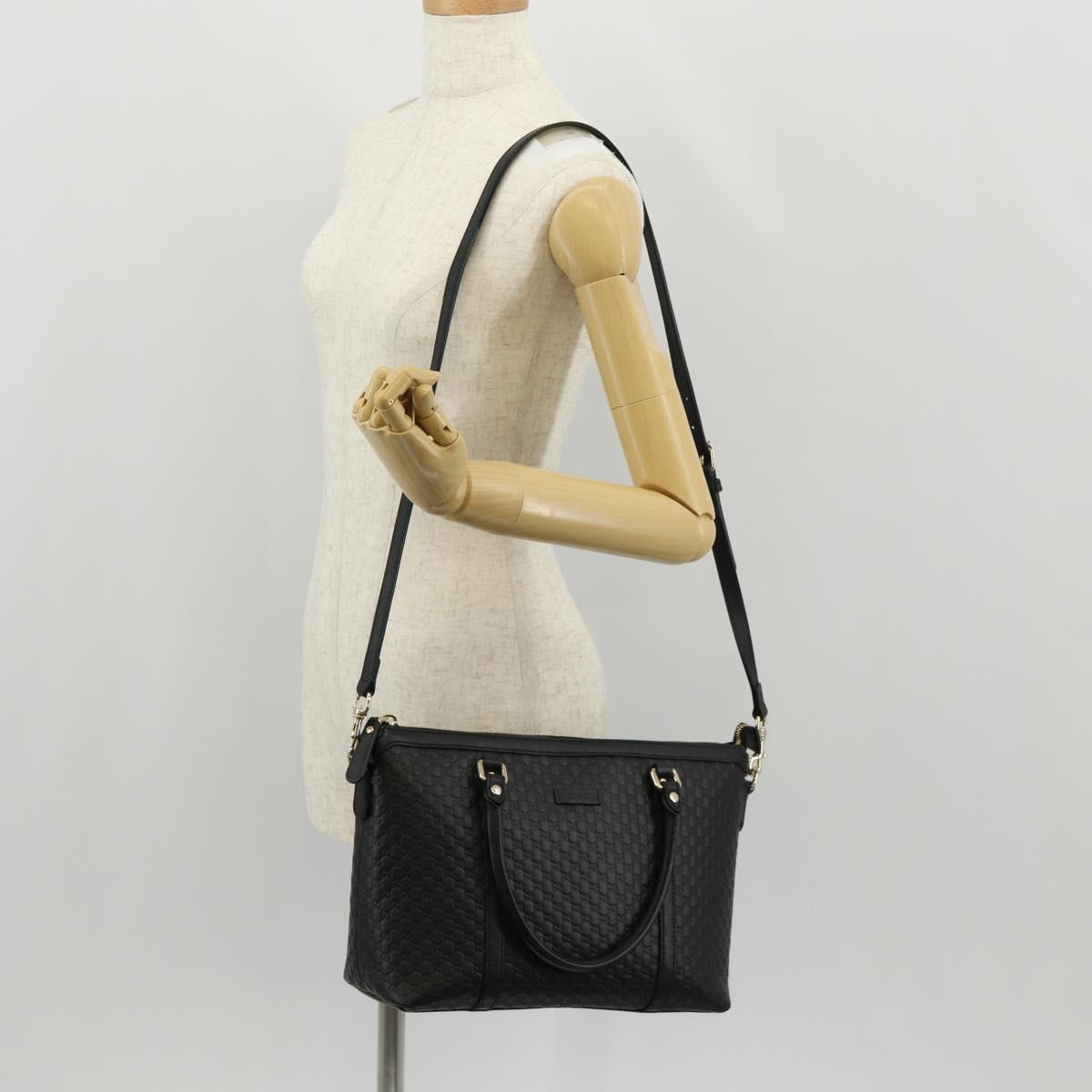 GUCCI Micro GG Canvas Tote Bag Outlet 2way Black Gold 449656 Auth 153748SAM