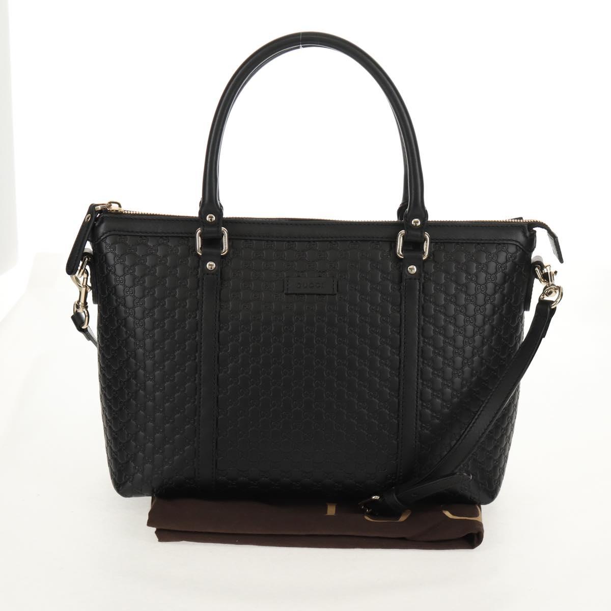 GUCCI Micro GG Canvas Tote Bag Outlet 2way Black Gold 449656 Auth 153748SAM