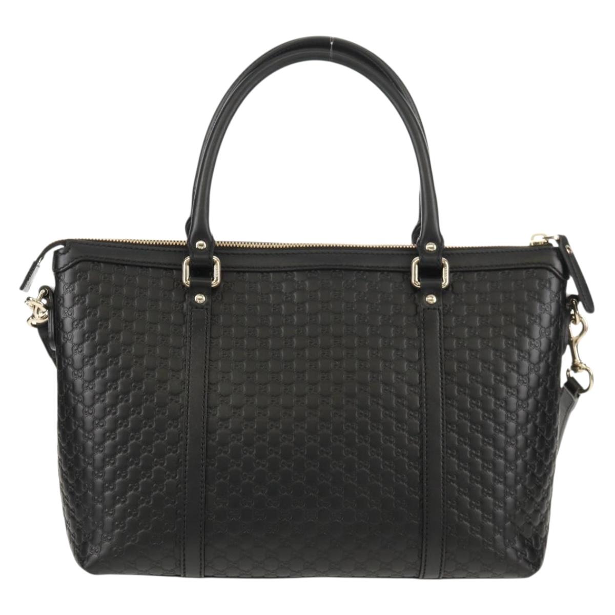 GUCCI Micro GG Canvas Tote Bag Outlet 2way Black Gold 449656 Auth 153748SAM