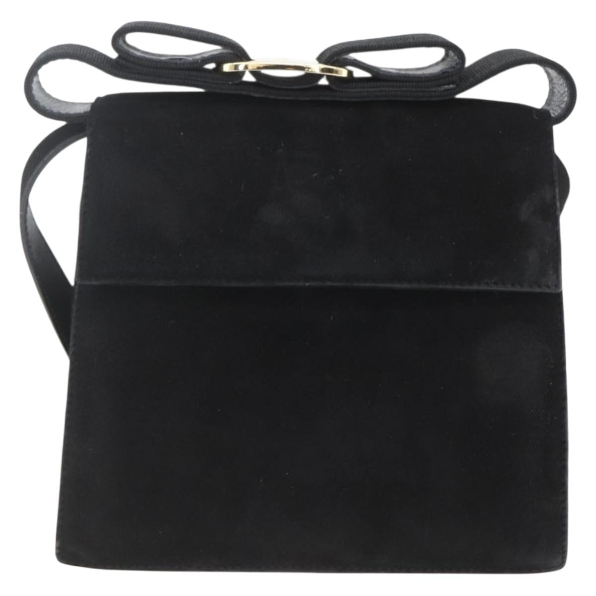 Salvatore Ferragamo Vala Hand Bag Suede 2way Black Gold Auth 153762V