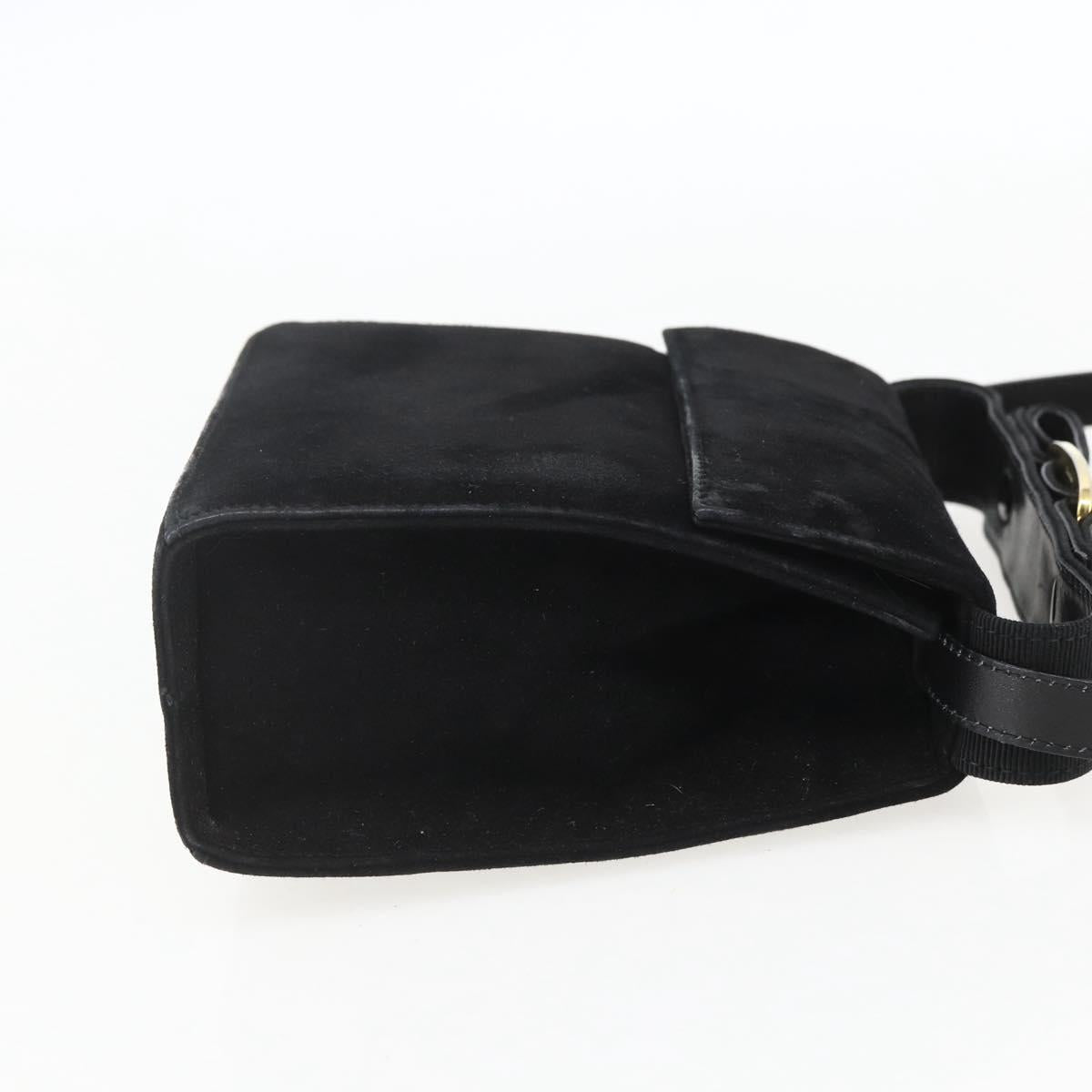 Salvatore Ferragamo Vala Hand Bag Suede 2way Black Gold Auth 153762V