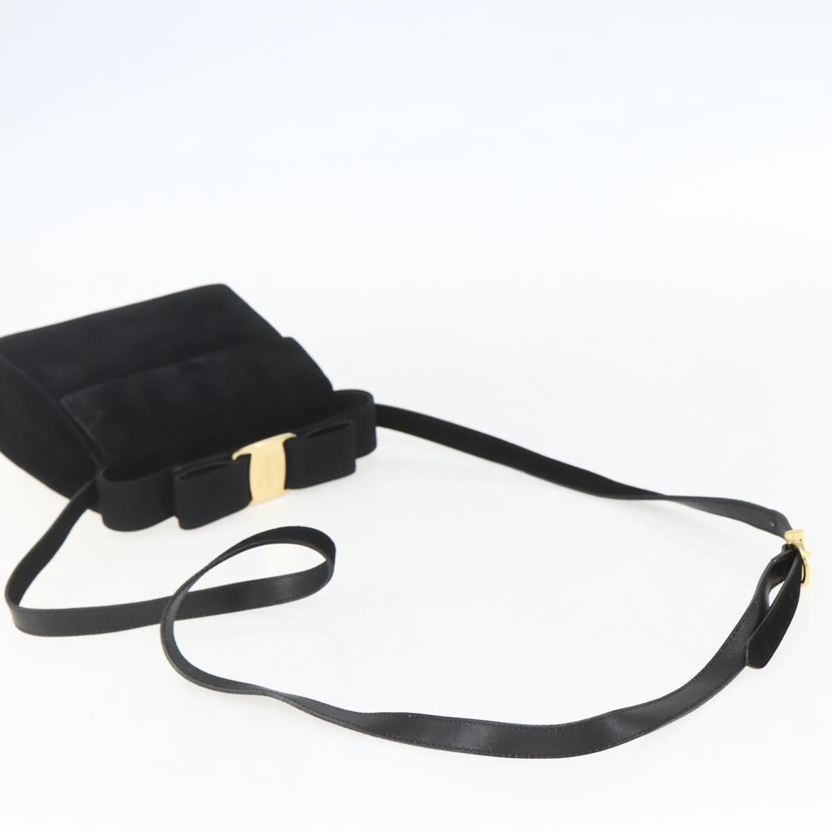 Salvatore Ferragamo Vala Hand Bag Suede 2way Black Gold Auth 153762V