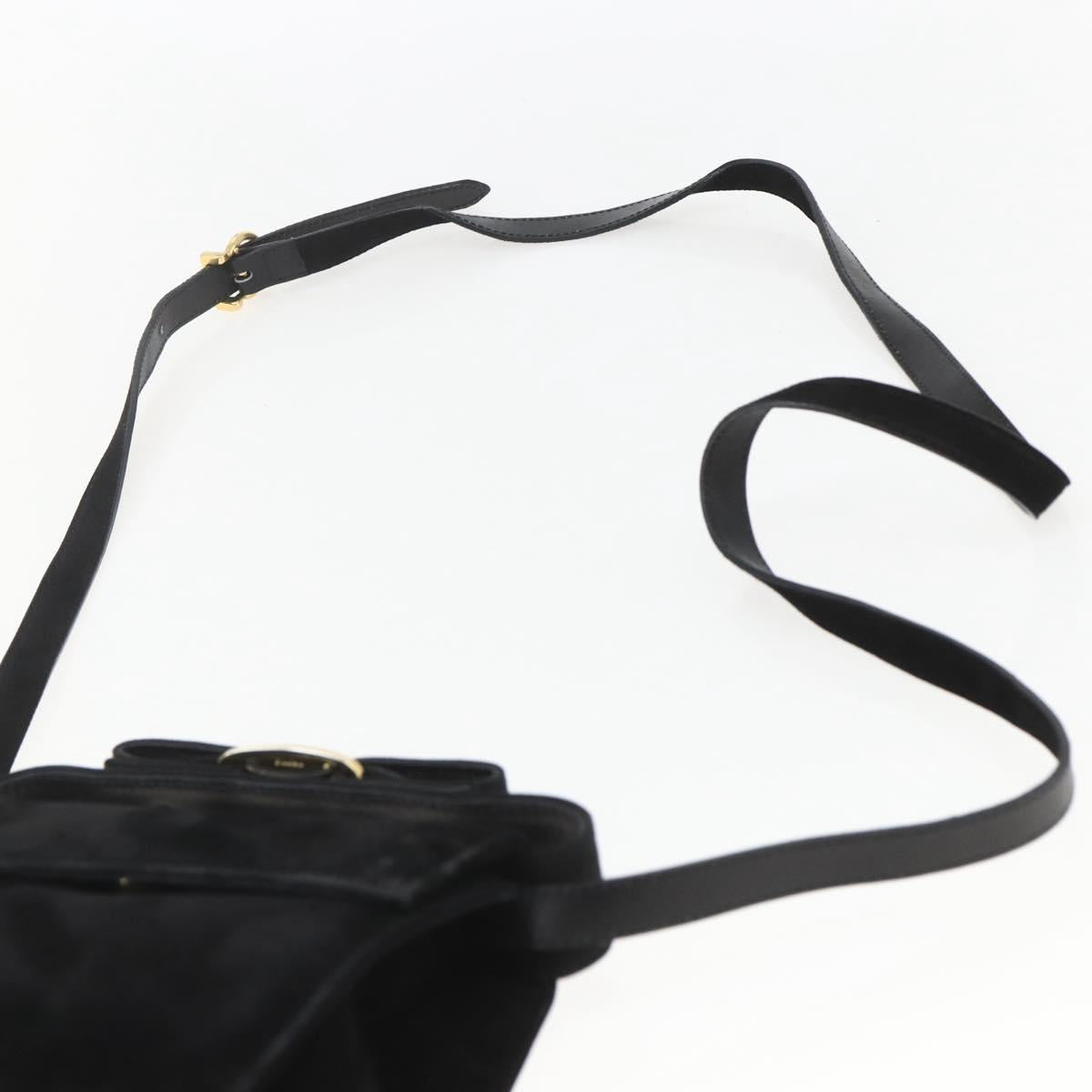 Salvatore Ferragamo Vala Hand Bag Suede 2way Black Gold Auth 153762V