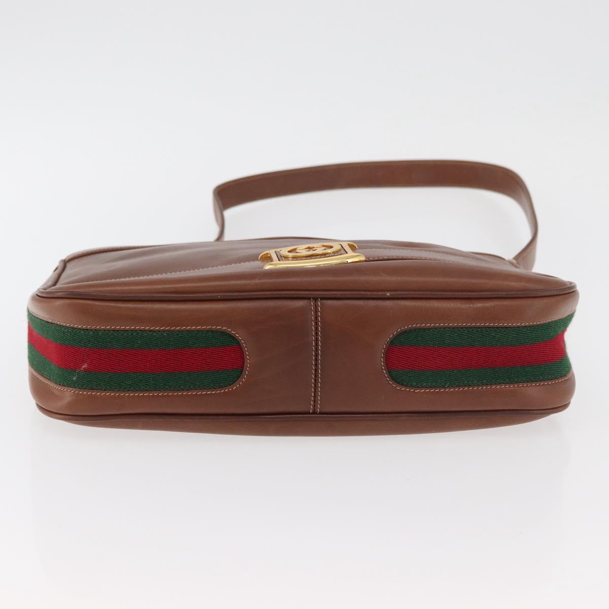 GUCCI Web Sherry Line Shoulder Bag Leather Old GUCCI Gold Brown Auth 153770