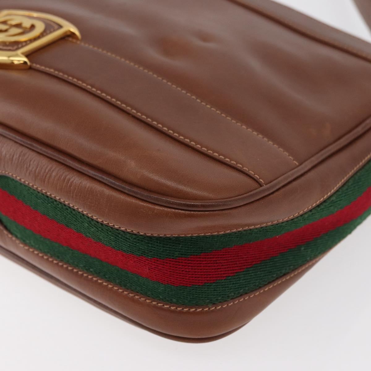 GUCCI Web Sherry Line Shoulder Bag Leather Old GUCCI Gold Brown Auth 153770