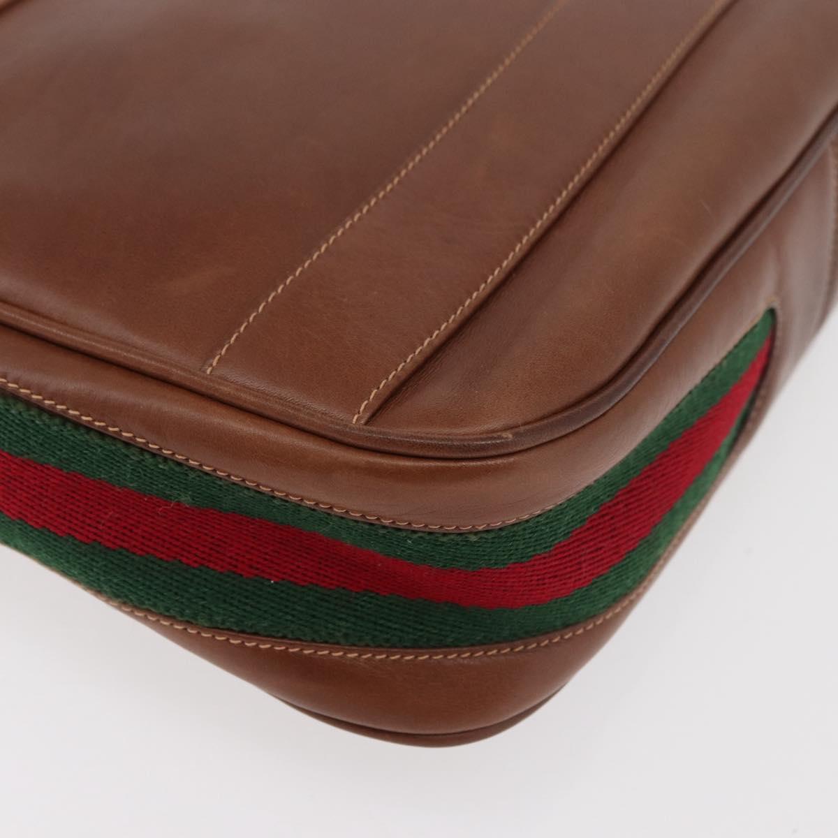 GUCCI Web Sherry Line Shoulder Bag Leather Old GUCCI Gold Brown Auth 153770
