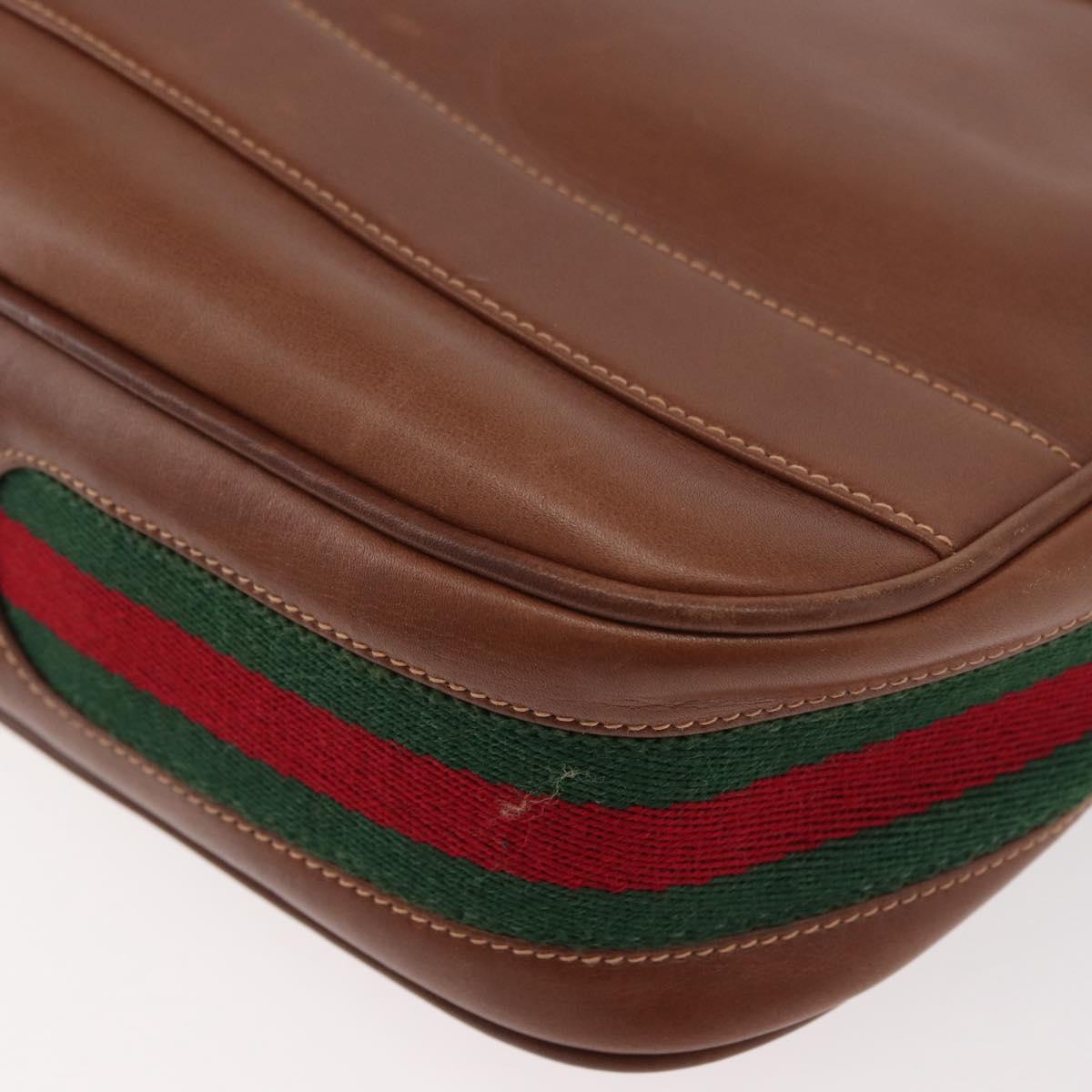 GUCCI Web Sherry Line Shoulder Bag Leather Old GUCCI Gold Brown Auth 153770