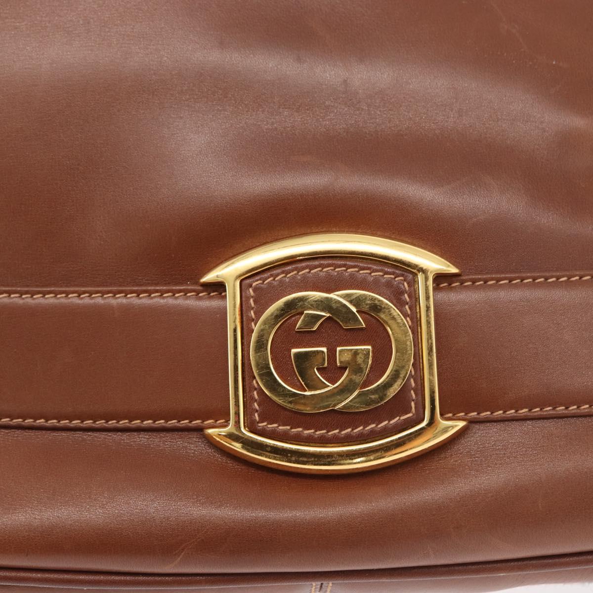 GUCCI Web Sherry Line Shoulder Bag Leather Old GUCCI Gold Brown Auth 153770