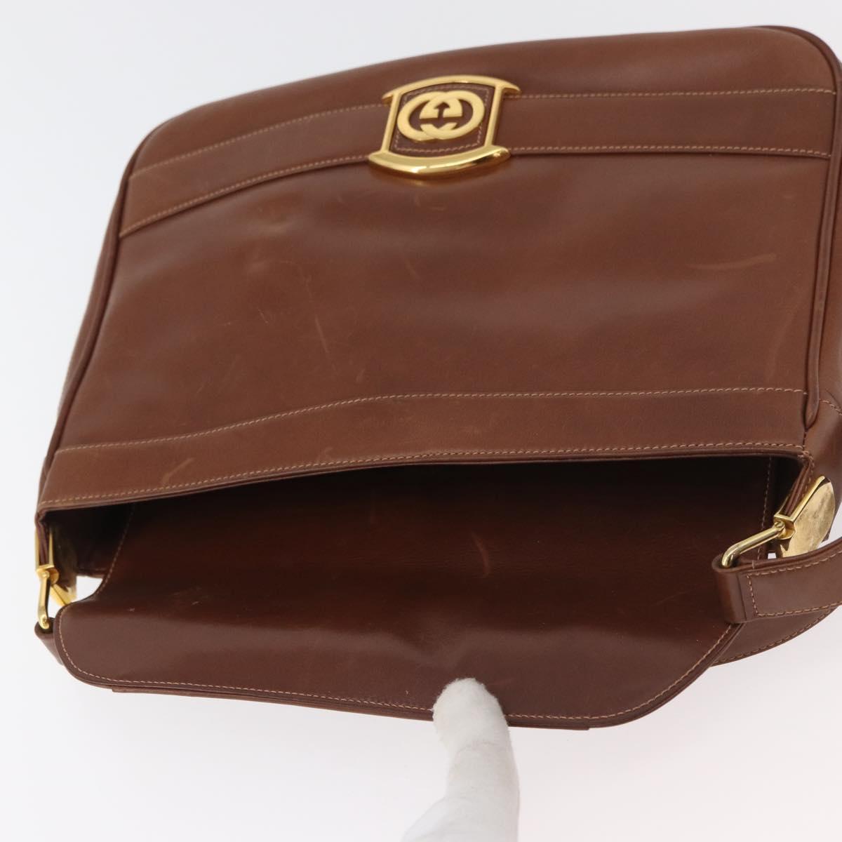 GUCCI Web Sherry Line Shoulder Bag Leather Old GUCCI Gold Brown Auth 153770