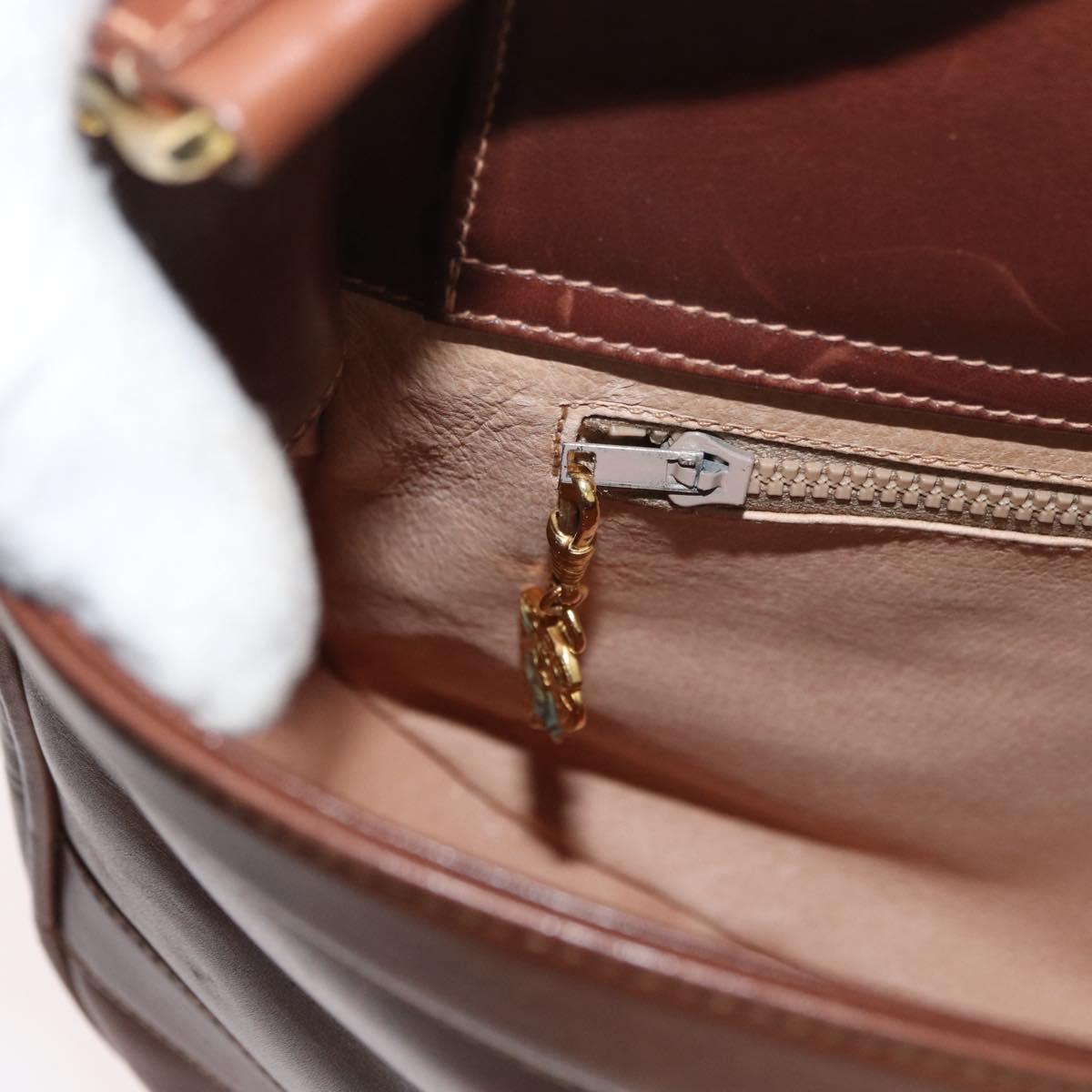 GUCCI Web Sherry Line Shoulder Bag Leather Old GUCCI Gold Brown Auth 153770