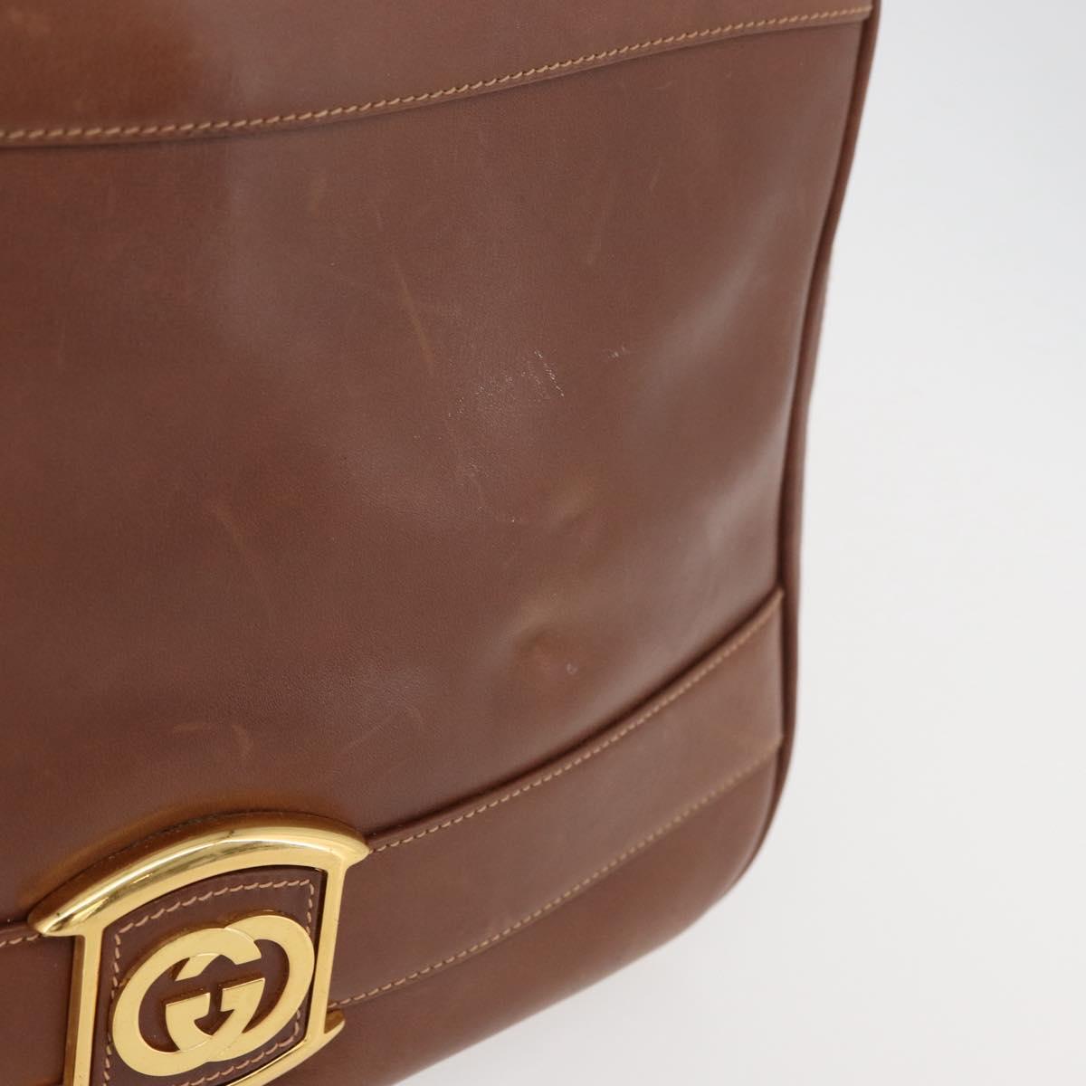 GUCCI Web Sherry Line Shoulder Bag Leather Old GUCCI Gold Brown Auth 153770