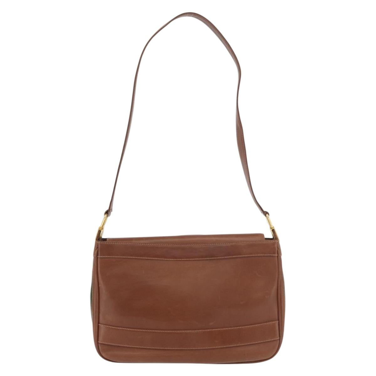 GUCCI Web Sherry Line Shoulder Bag Leather Old GUCCI Gold Brown Auth 153770