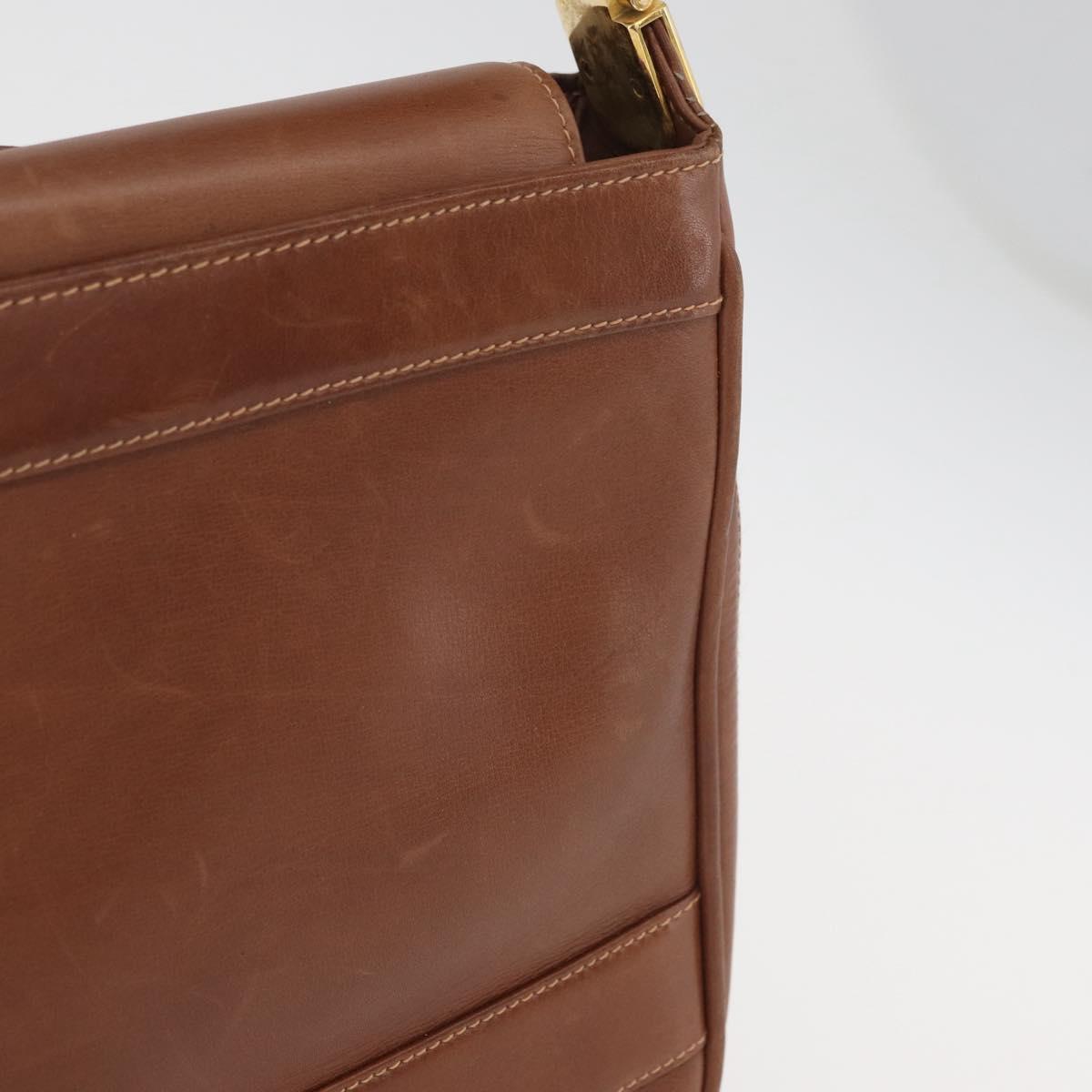 GUCCI Web Sherry Line Shoulder Bag Leather Old GUCCI Gold Brown Auth 153770