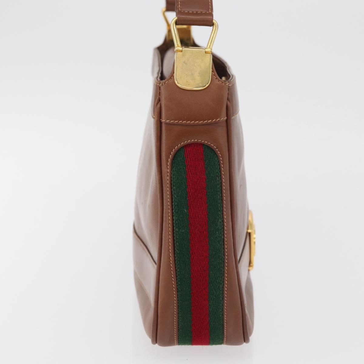 GUCCI Web Sherry Line Shoulder Bag Leather Old GUCCI Gold Brown Auth 153770
