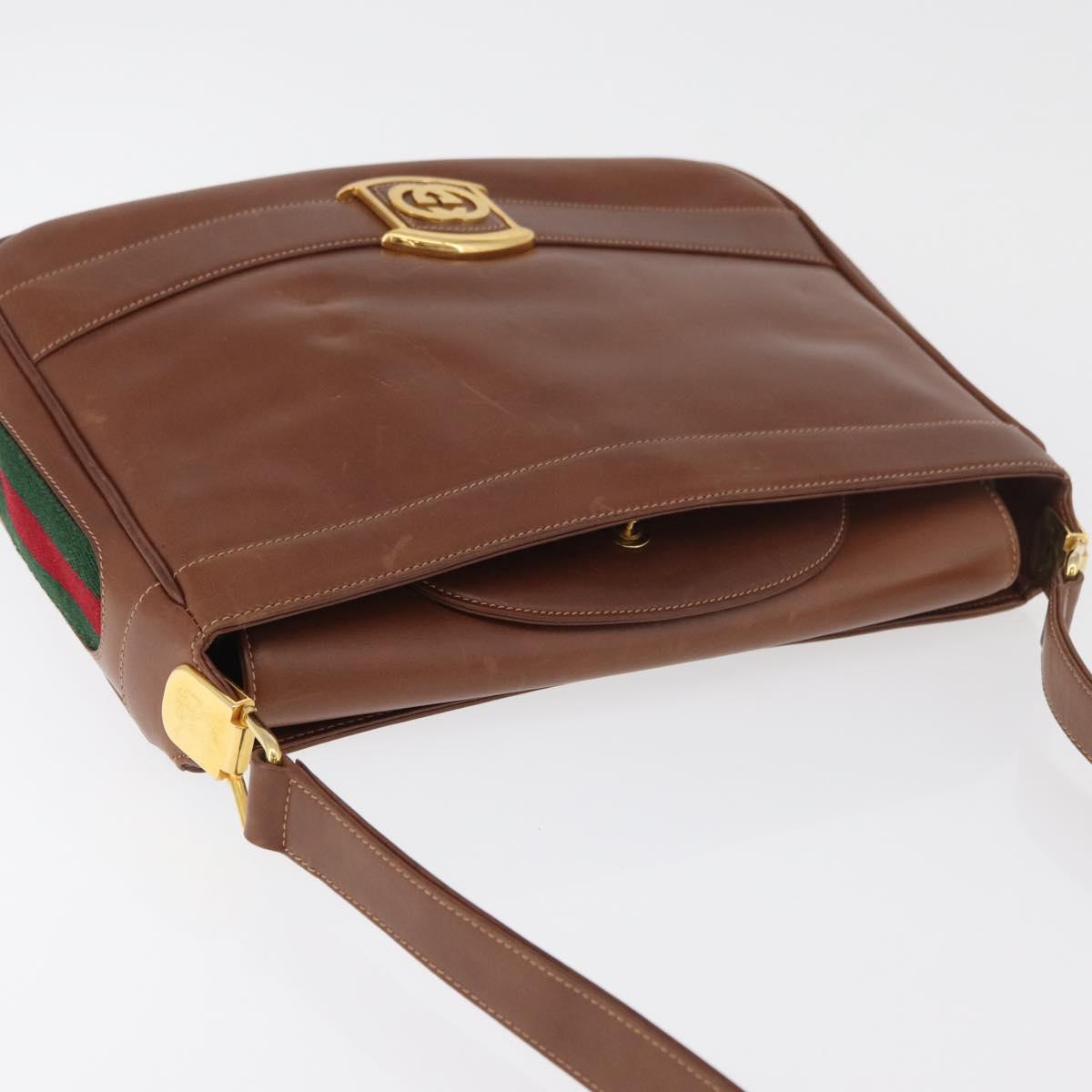 GUCCI Web Sherry Line Shoulder Bag Leather Old GUCCI Gold Brown Auth 153770