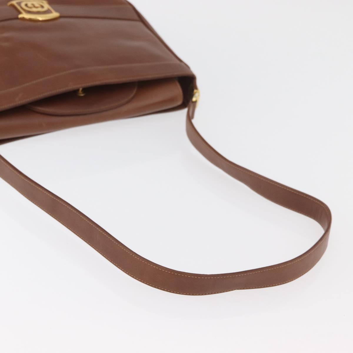 GUCCI Web Sherry Line Shoulder Bag Leather Old GUCCI Gold Brown Auth 153770