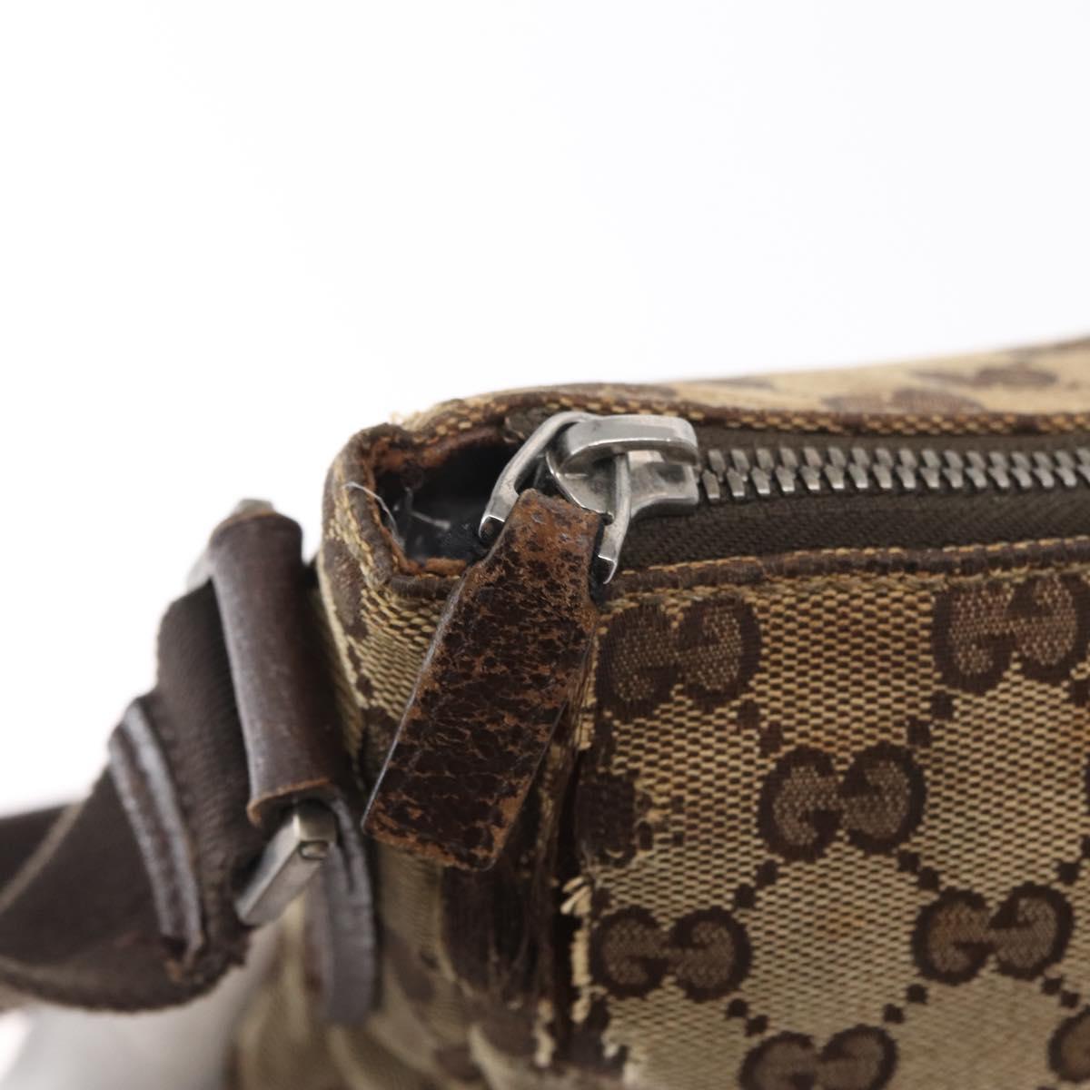 GUCCI GG Canvas Shoulder Bag Beige Silver 114273 Auth 153777