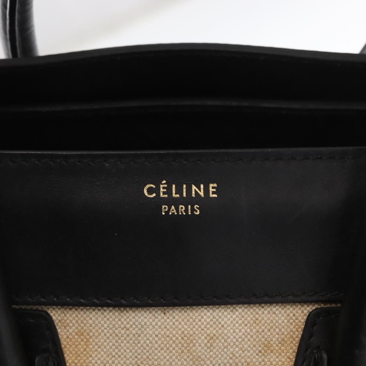 CELINE Hand Bag Canvas Beige Gold Auth 153778