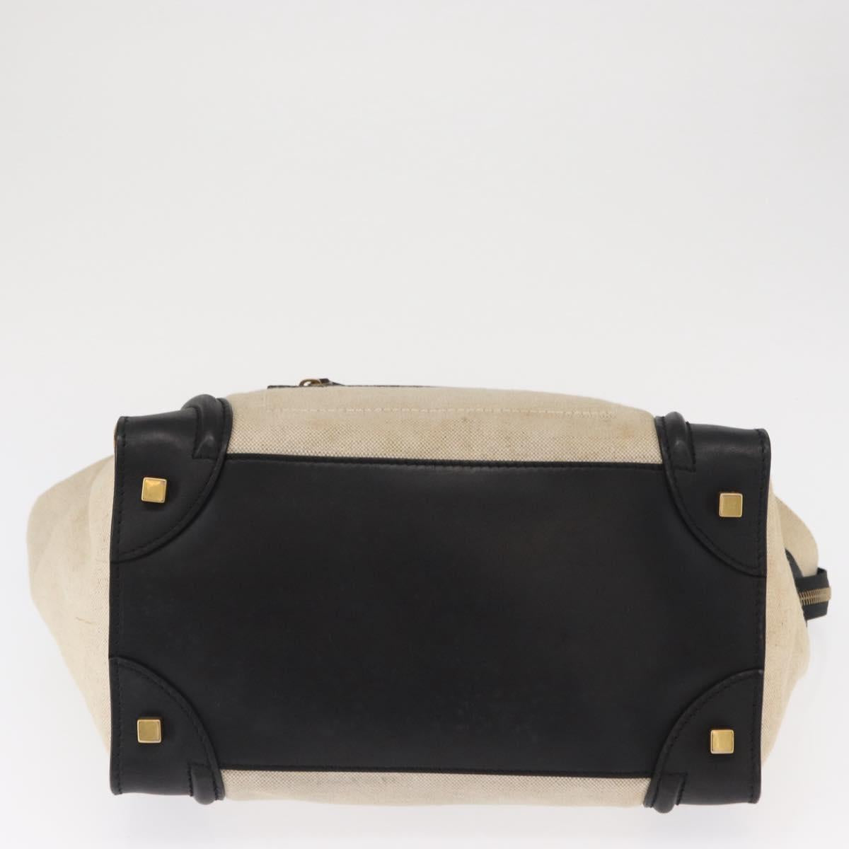 CELINE Hand Bag Canvas Beige Gold Auth 153778