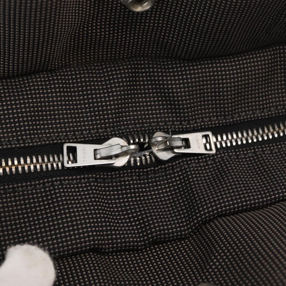 HERMES Her Line MM Hand Bag Canvas Gray Silver Auth 153785