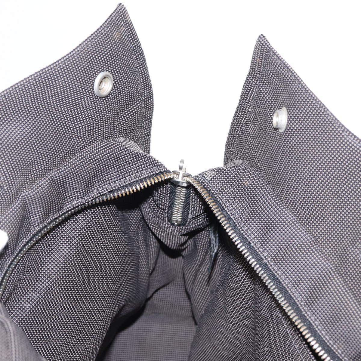 HERMES Her Line MM Hand Bag Canvas Gray Silver Auth 153785