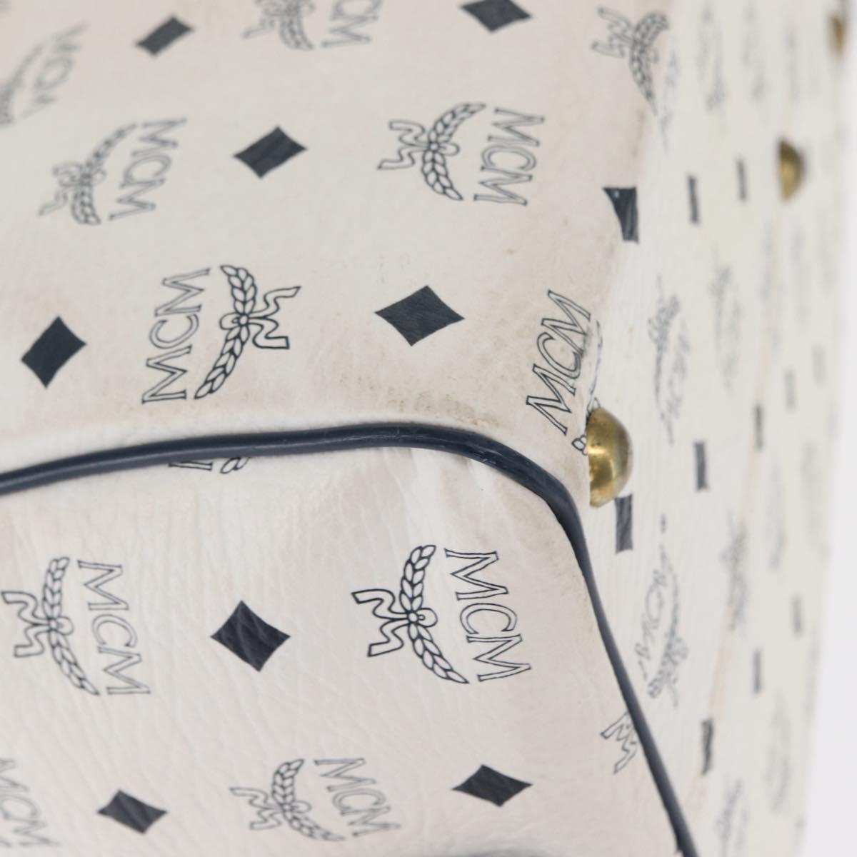 MCM Vicetos Logogram Boston Bag PVC Leather White Gold Auth 153787