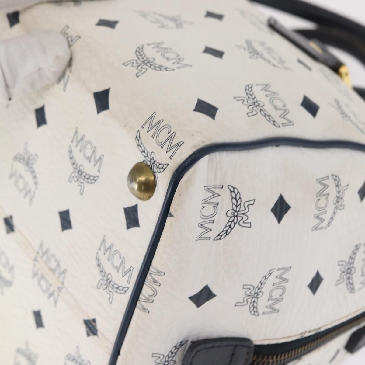 MCM Vicetos Logogram Boston Bag PVC Leather White Gold Auth 153787