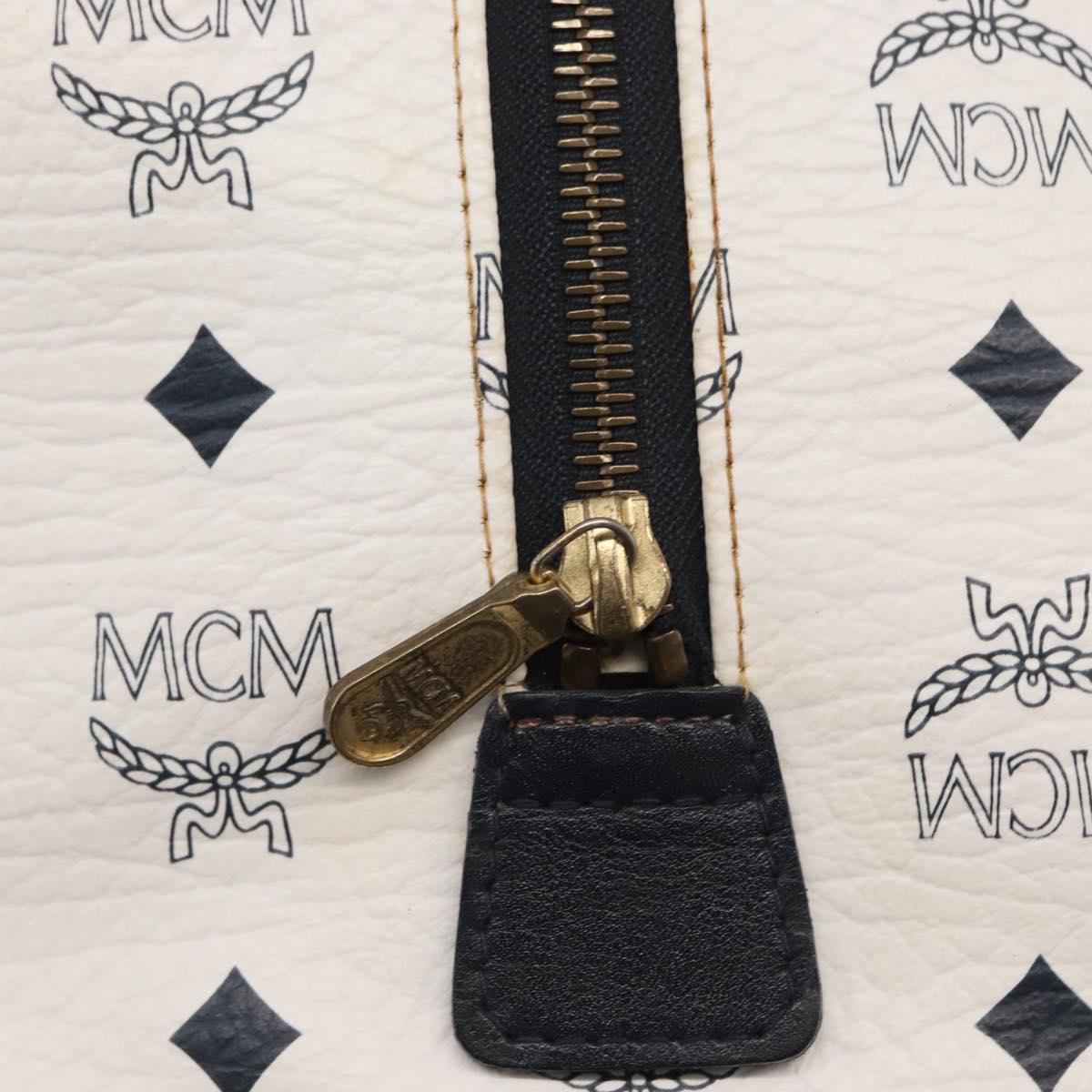 MCM Vicetos Logogram Boston Bag PVC Leather White Gold Auth 153787