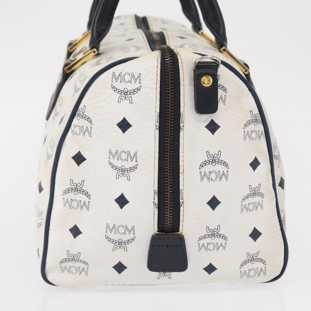 MCM Vicetos Logogram Boston Bag PVC Leather White Gold Auth 153787