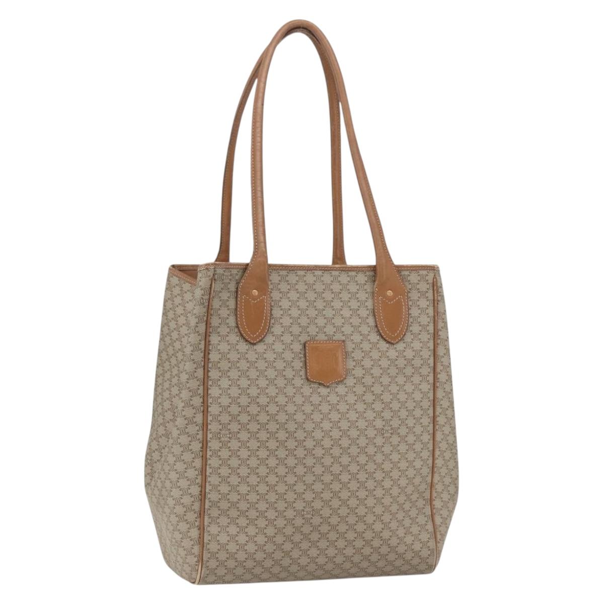 CELINE Macadam Canvas Tote Bag PVC Beige Gold Auth 153789