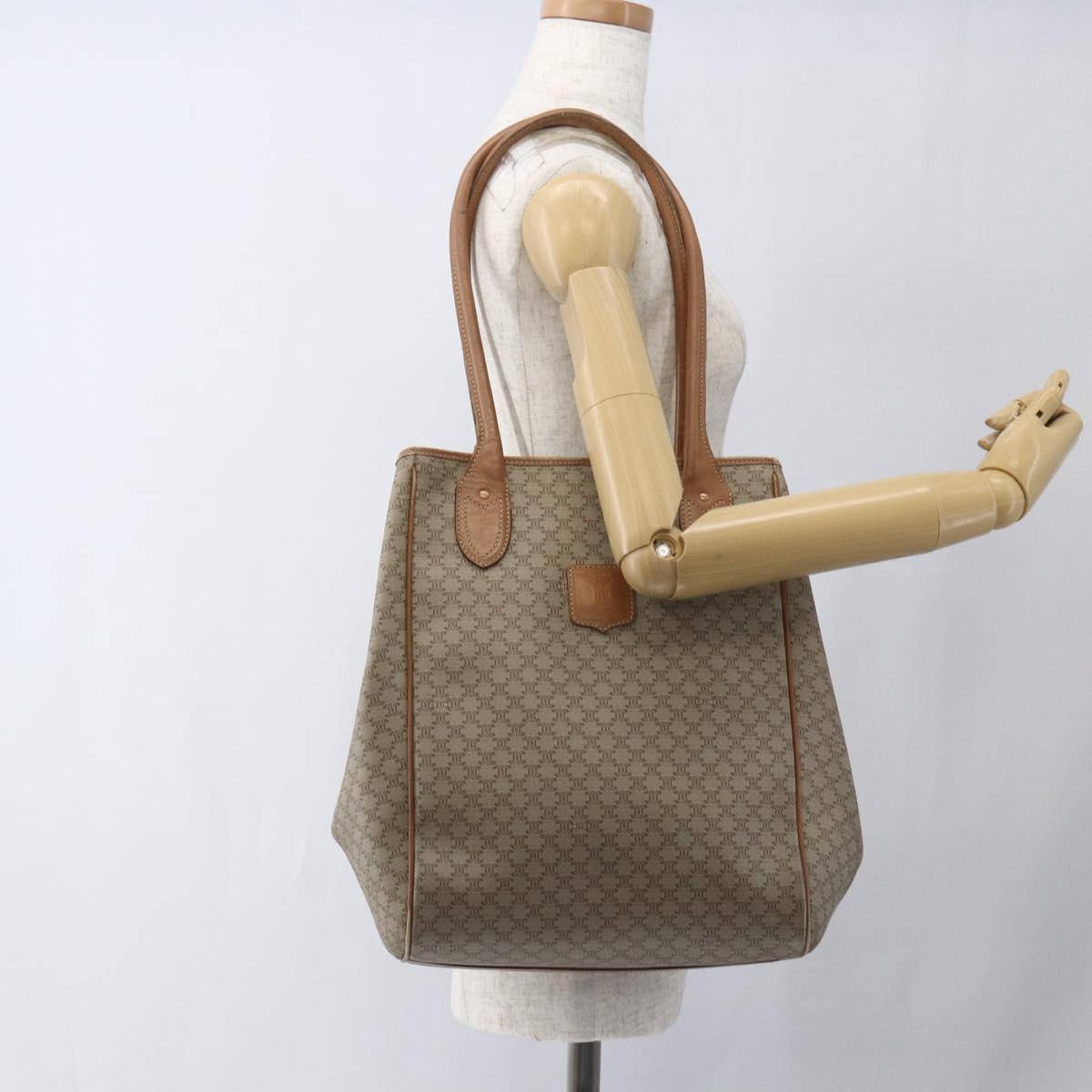 CELINE Macadam Canvas Tote Bag PVC Beige Gold Auth 153789