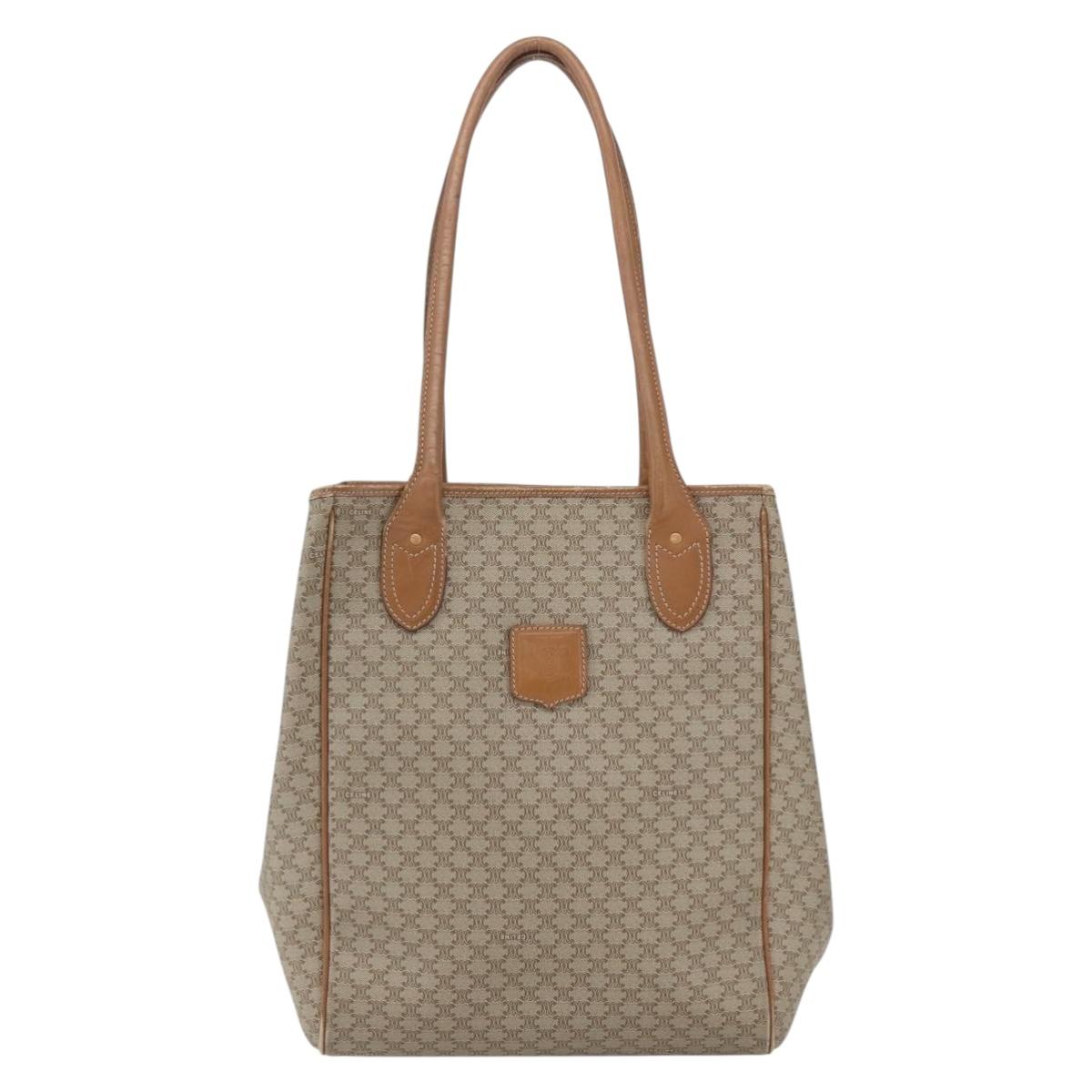 CELINE Macadam Canvas Tote Bag PVC Beige Gold Auth 153789