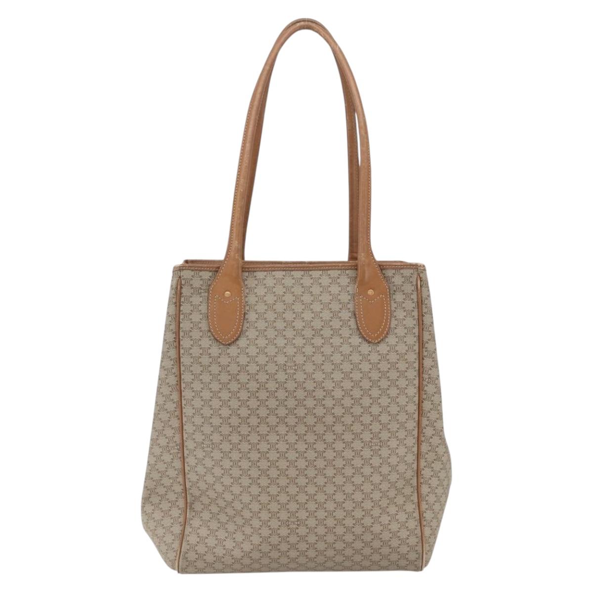 CELINE Macadam Canvas Tote Bag PVC Beige Gold Auth 153789