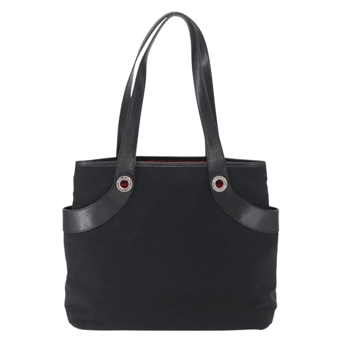BVLGARI Tote Bag Canvas Black Silver Auth 153790