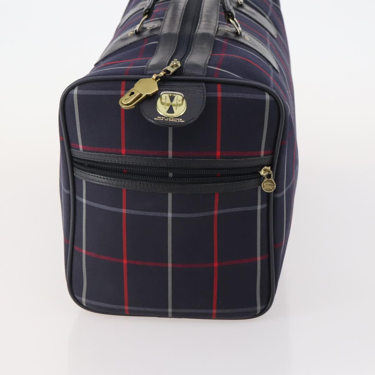 Burberrys Nova Check Boston Bag Canvas Navy Gold Auth 153792