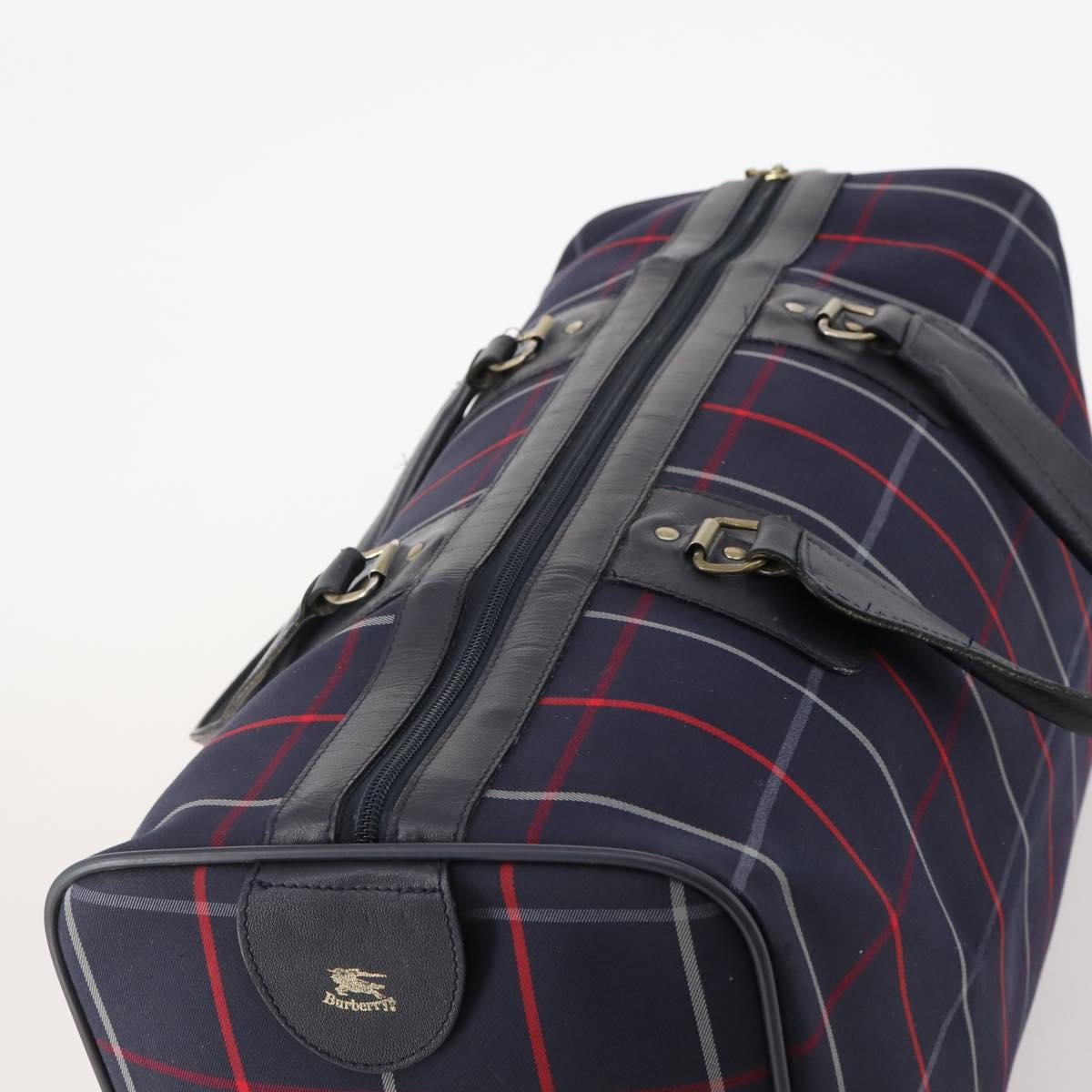 Burberrys Nova Check Boston Bag Canvas Navy Gold Auth 153792