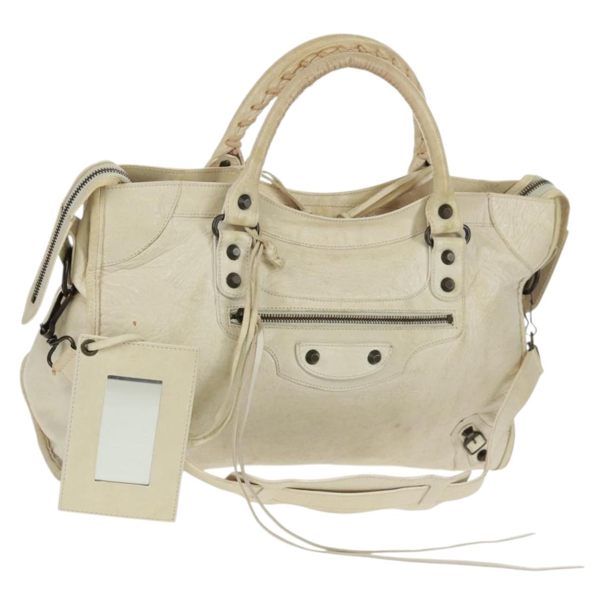 BALENCIAGA City Hand Bag Leather 2way White 115748 Auth 153799V