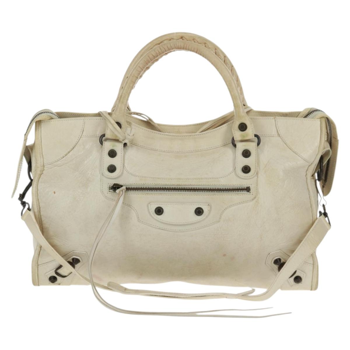 BALENCIAGA City Hand Bag Leather 2way White 115748 Auth 153799V